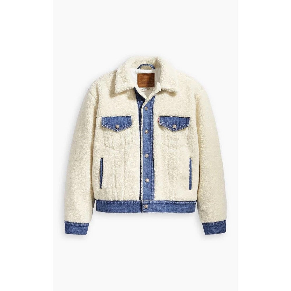 NWT Levis Off-White and Blue Sherpa Ex-Boyfriend Trucker Jacket size small